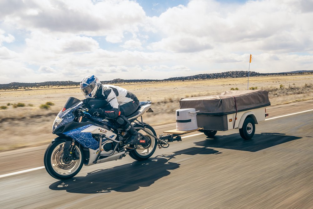 Zack Courts Sport Touring with a Suzuki GSX-R 1000 and pulling a trailer