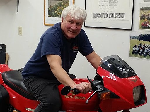 Chuck Stottlemeyer and his Moto Guzzi 650 Lario