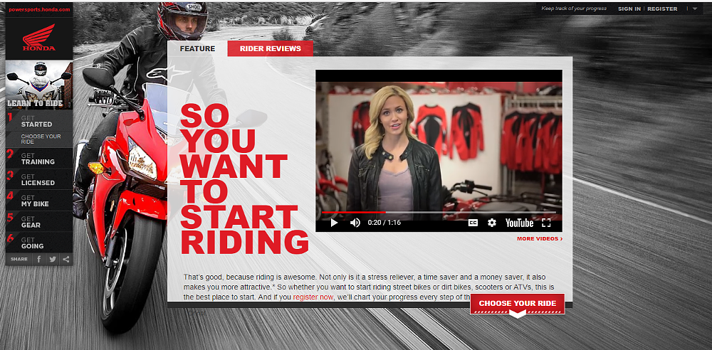 Honda's learn to ride portal