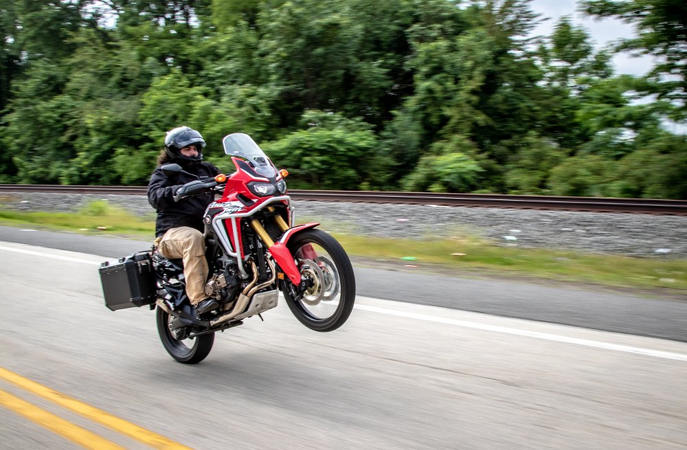 Lemmy riding the Honda Africa Twin
