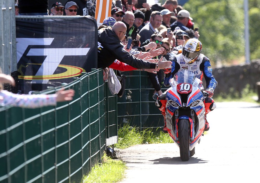 Peter Hickman celebrates with fans