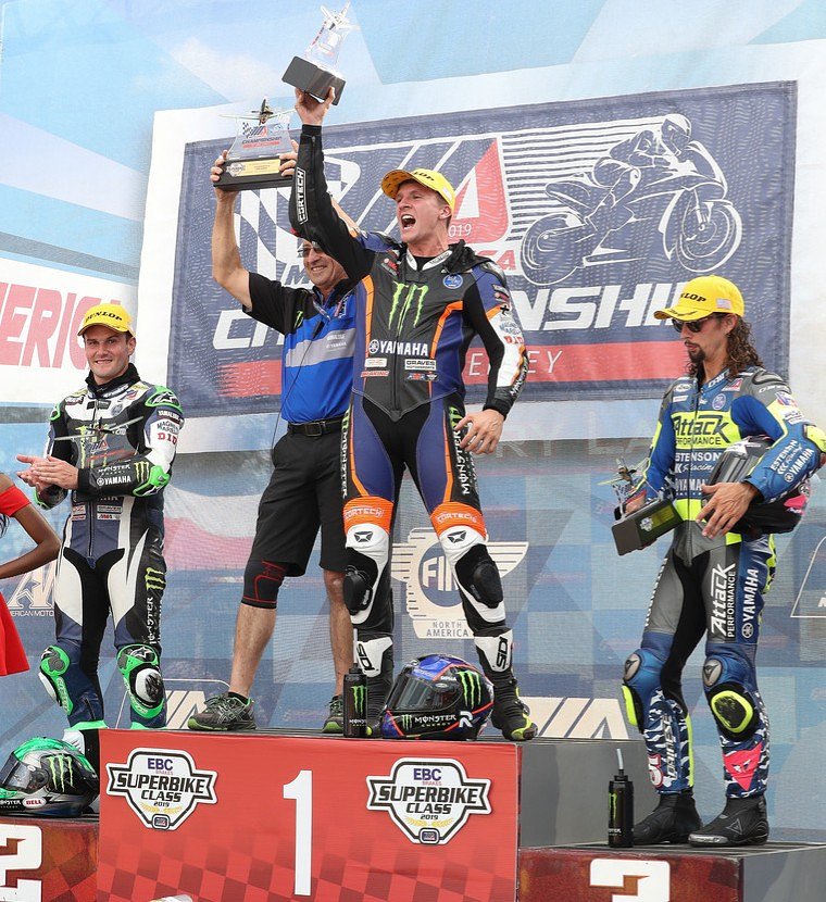 Garrett Gerloff celebrates a race win