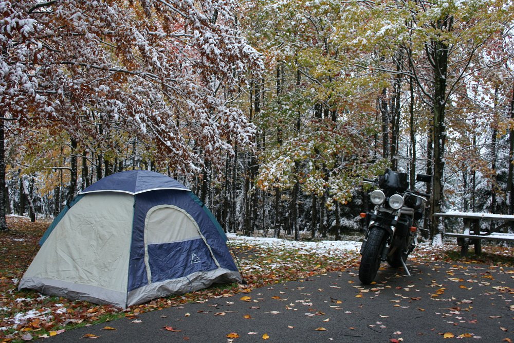 camping trip in the snow