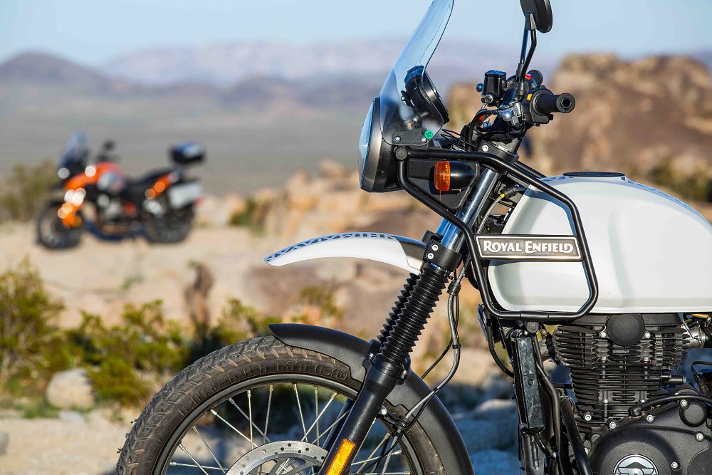 Royal Enfield Himalayan front end in the desert