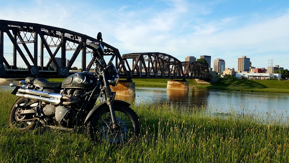 Triumph Scrambler by the river