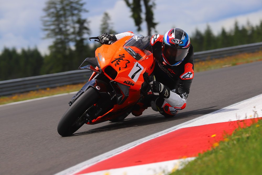 Dylan Code riding the KTM RC 8C on the track