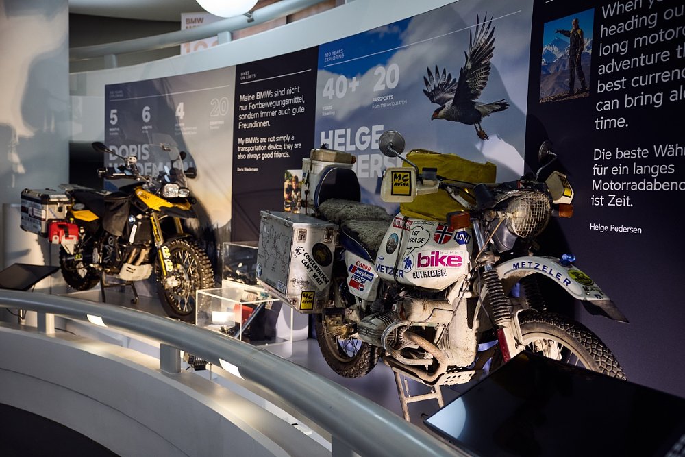 two BMW motorcycles that have traveled around the world
