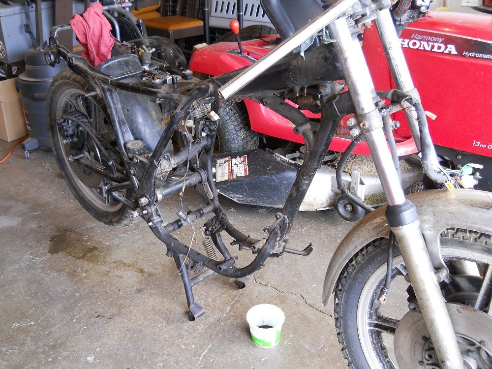 frame of SR500 in the garage