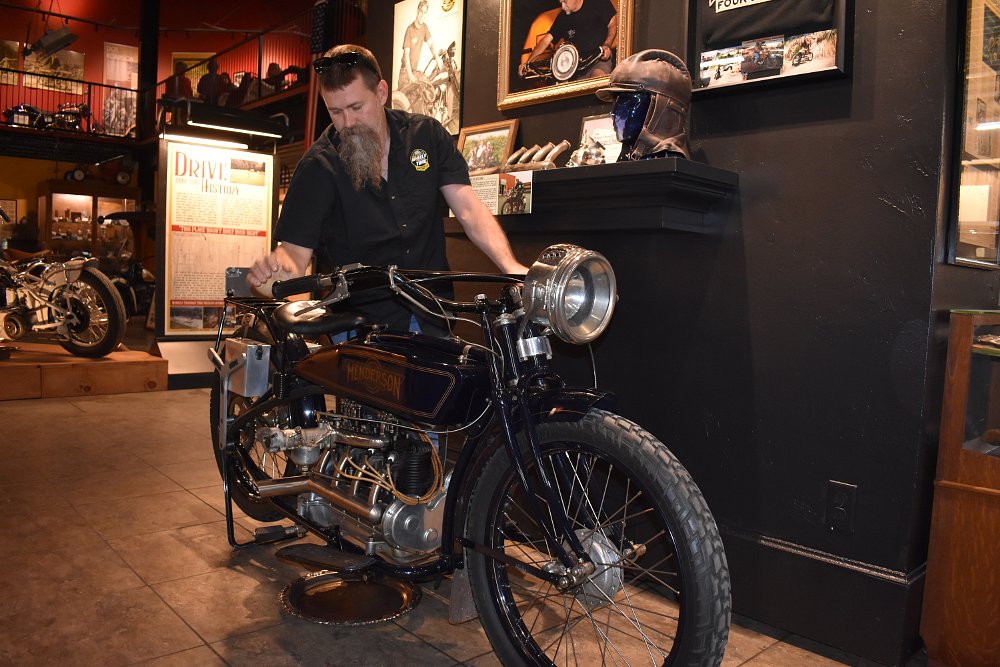 Matt Walksler starting the antique Henderson