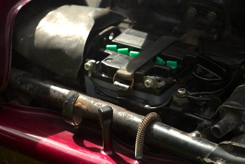 view under the RD350's seat