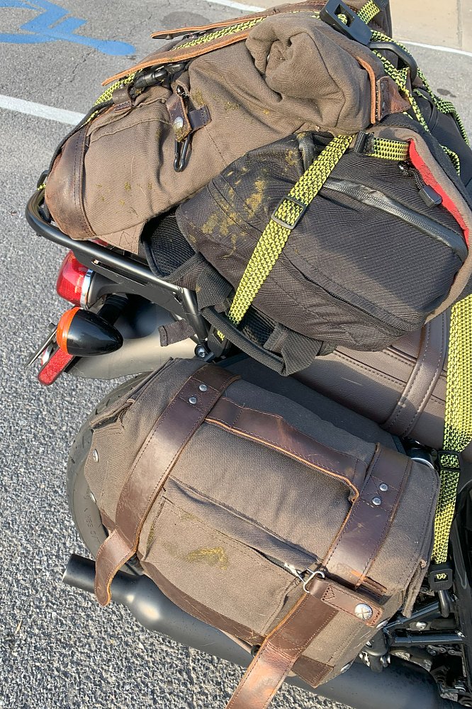 dirt on motorcycle luggage