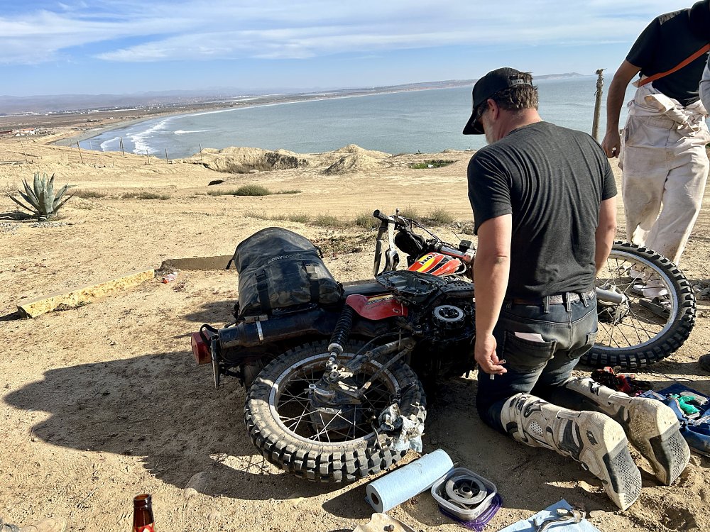 fixing a clutch alongside the dirt road