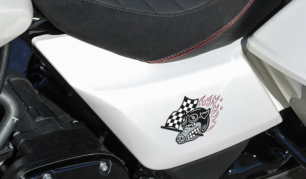 Fast Johnnie pig logo on the 2024 Harley-Davidson CVO Road Glide ST in white