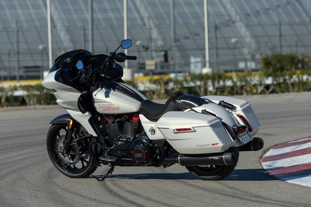 2024 Harley-Davidson CVO Road Glide ST in white parked on the race track