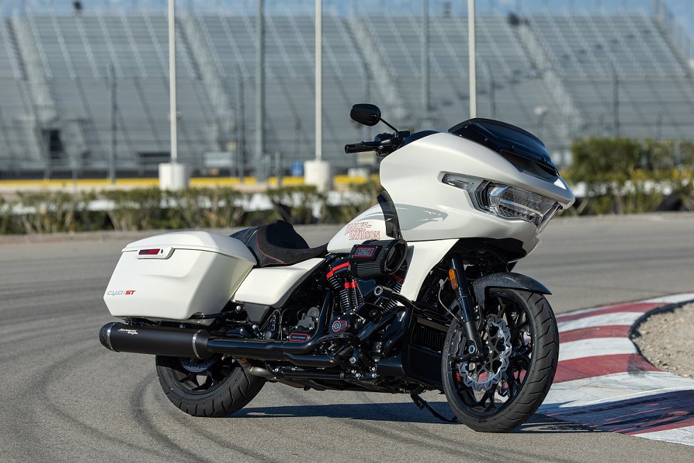 2024 Harley-Davidson CVO Road Glide ST in white parked on the race track