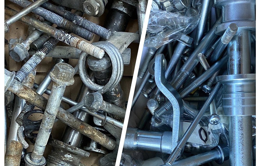 XL250 parts before and after zinc plating.