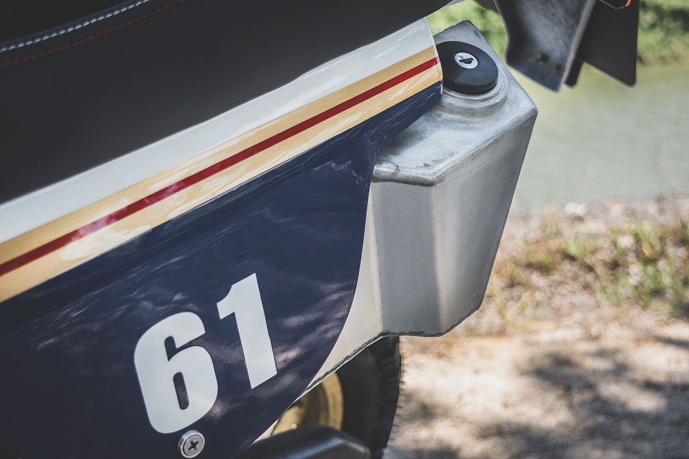 closeup of the small supplementary tank tucked under the tail section