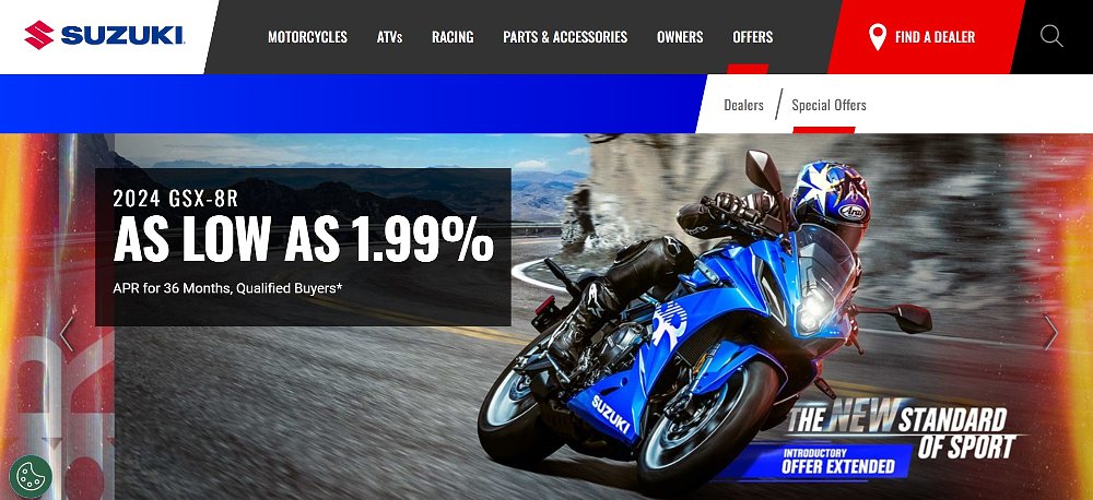 screenshot of Suzuki website showing offer for 1.99% financing