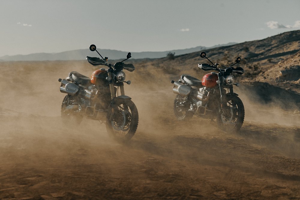 Triumph Scramblers in the dust.