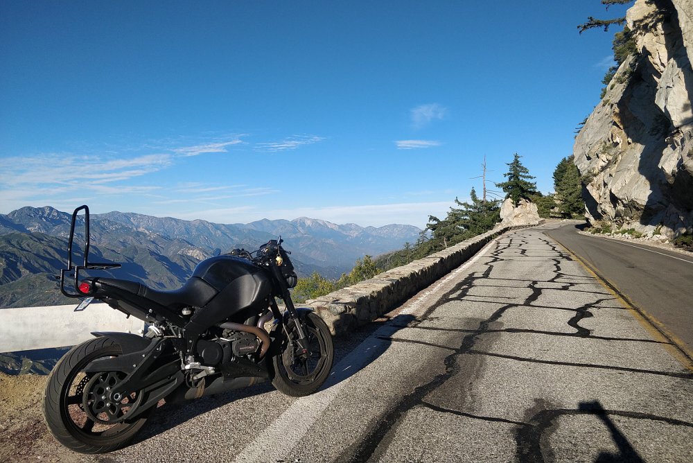 black Buell XB12SS parked along a mountain road