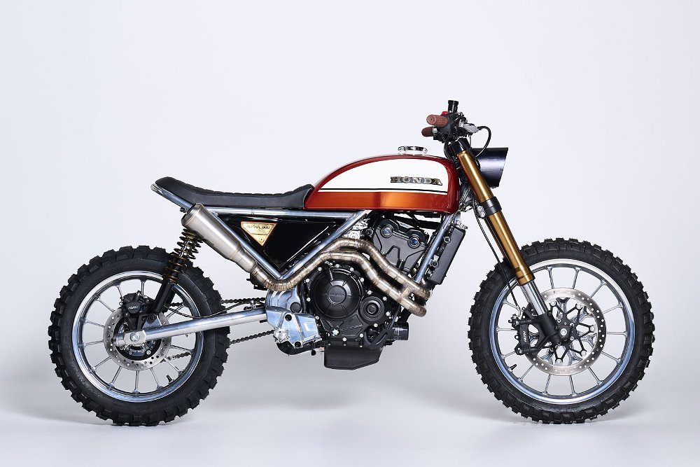 studio photo of retro custom Honda