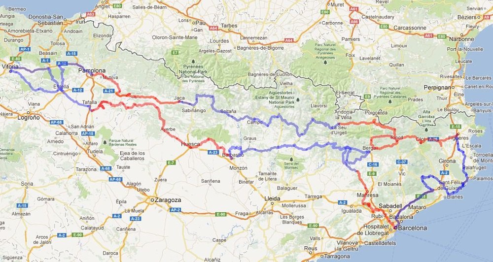 map of route in Spain