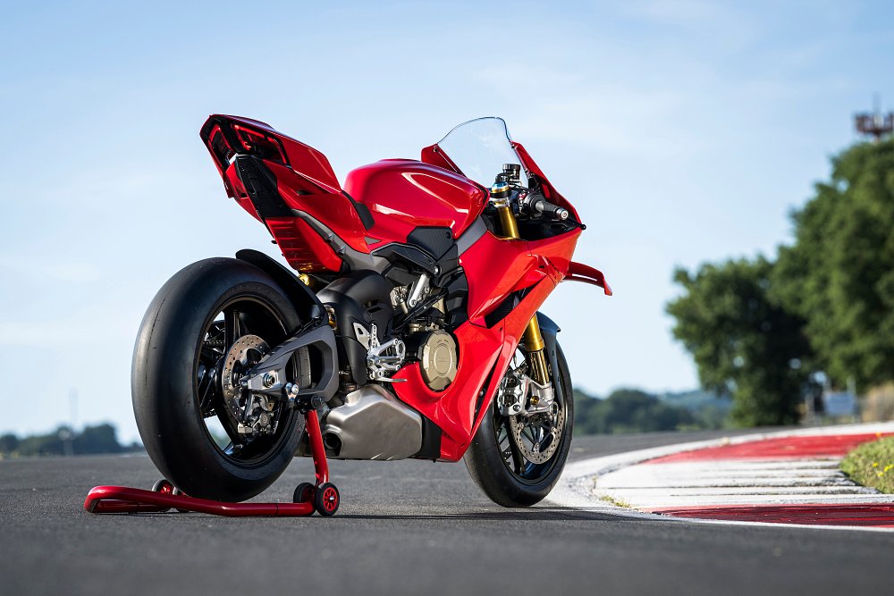 2025 Ducati Panigale V4 rear three quarter image.