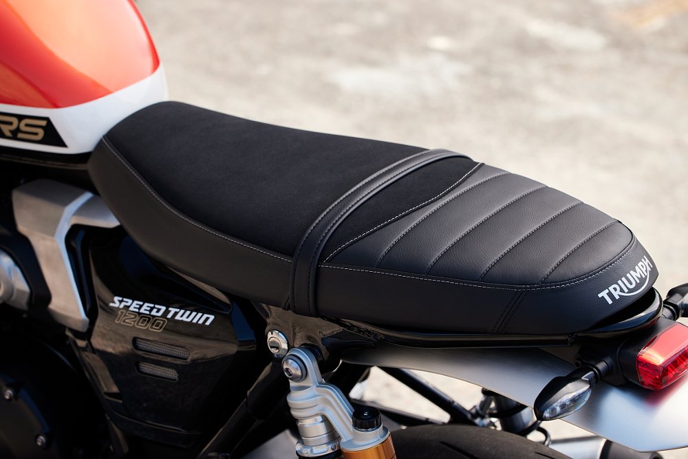 closeup photo of the seat on the Speed Twin 1200 RS