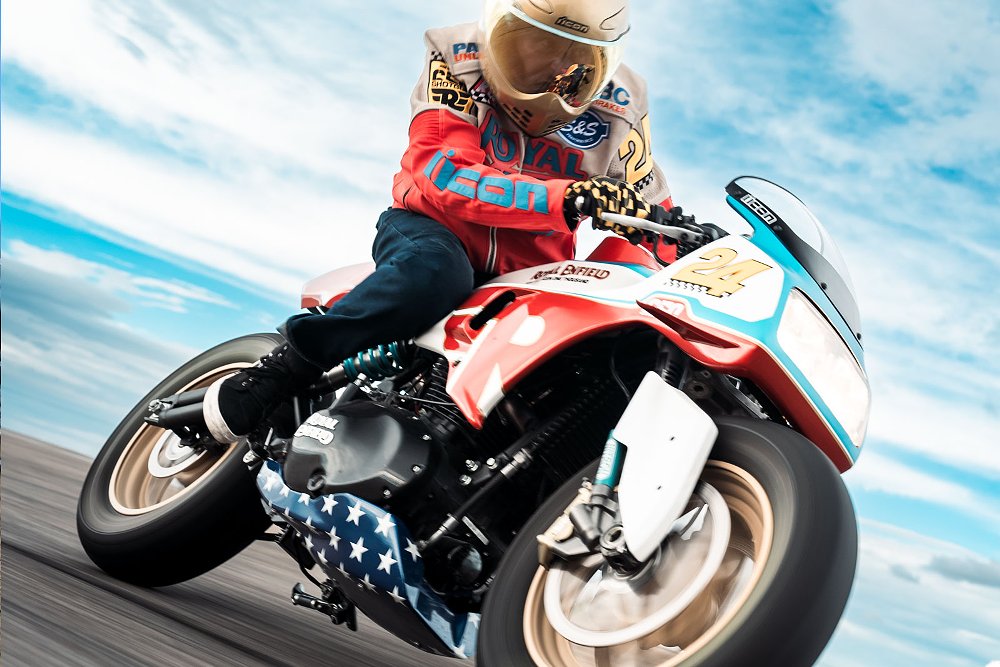 action shot of riding the Always Something custom