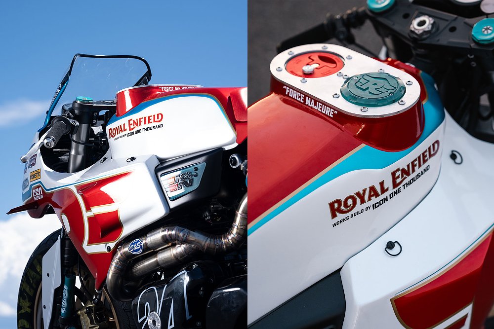 dual photos of the exhaust and the special filler on the fuel tank