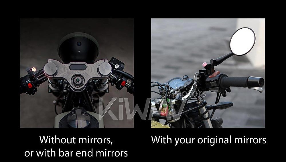 Images of the mirror and bar-end configurations of the Kiwav Motors BSD II system.