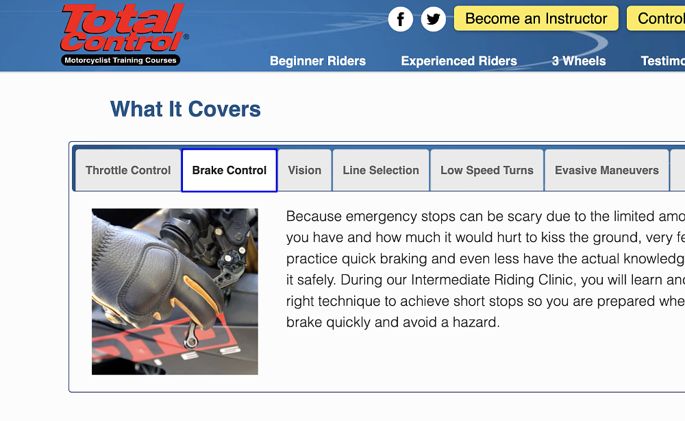 Total Control brake techniques web page