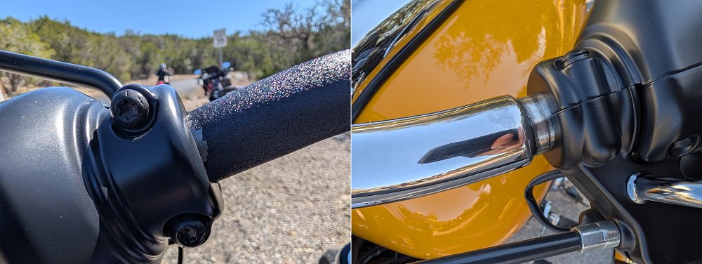 close views of the two imperfections on the handlebars