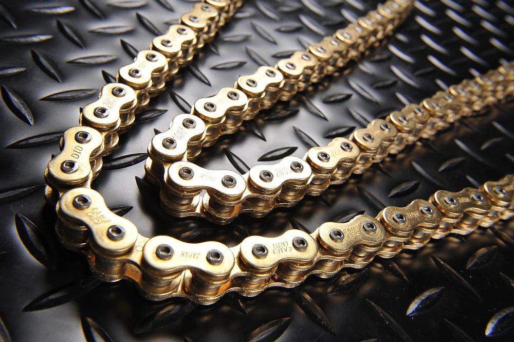Motorcycle chain with a gold finish