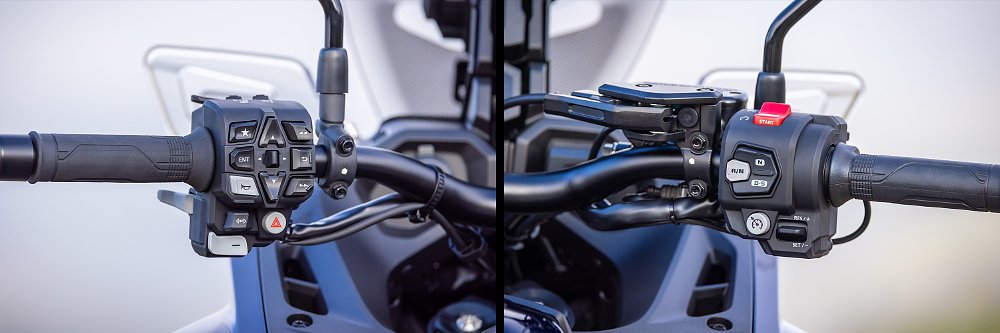 A split shot of the Honda NT1100 DCT's left and right handgrips.