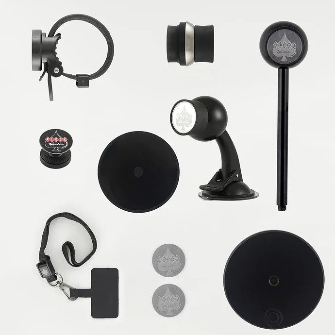selection of parts for a phone mount