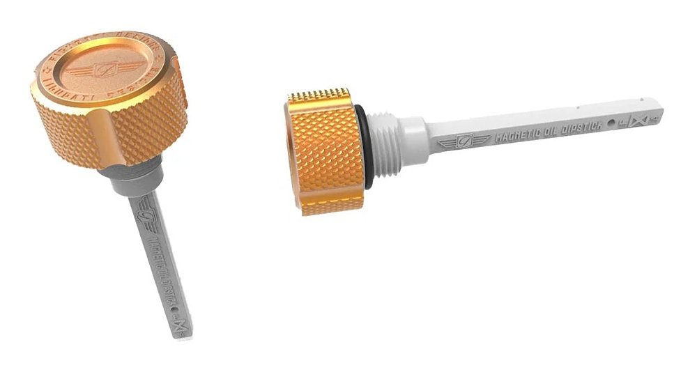 dipstick with gold knurled handle