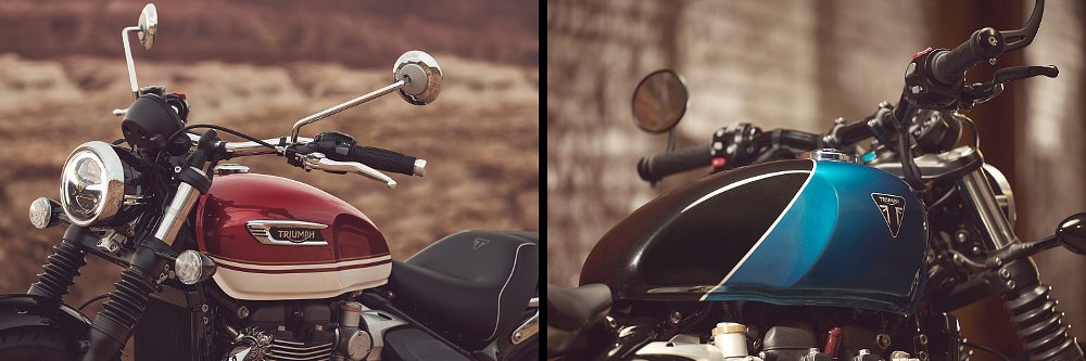 A close-up of the 3.6-gallon fuel tank on the Bonneville Speedmaster and Bonneville Bobber.