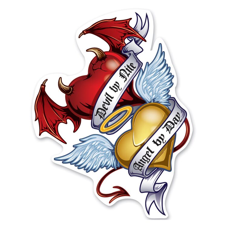 Lethal Threat Rude & Crude Angel Devil Heart Mini Decal