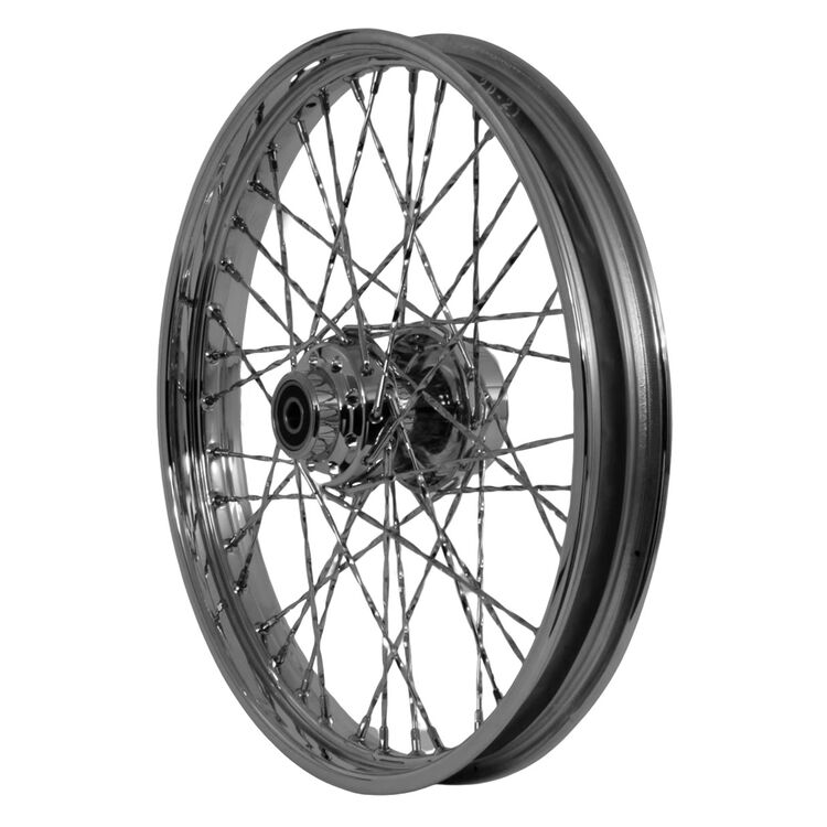 V-Twin Mfg. Twirled Spoke Chrome Front Wheel, 21" X 2.15" For Harley 2000-2006