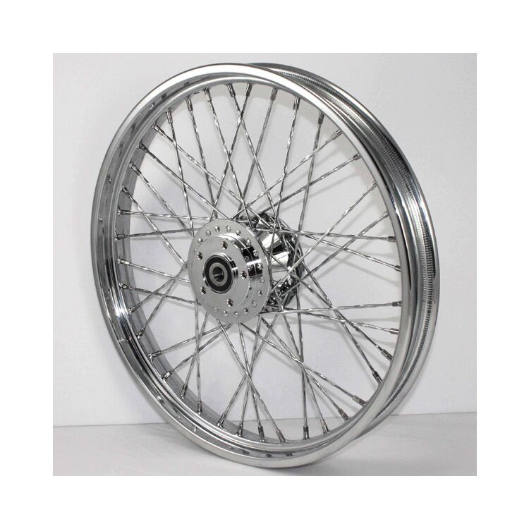 V-Twin Mfg. 40 Twirled Spoke Chrome Wheel, 21" X 2.15" For Harley FXD XL 2000-2007