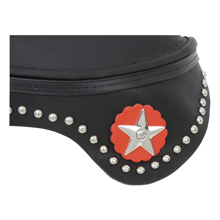 V-Twin Mfg. Black Leather Solo Seat With Studded Skirt For Harley 1936-1984