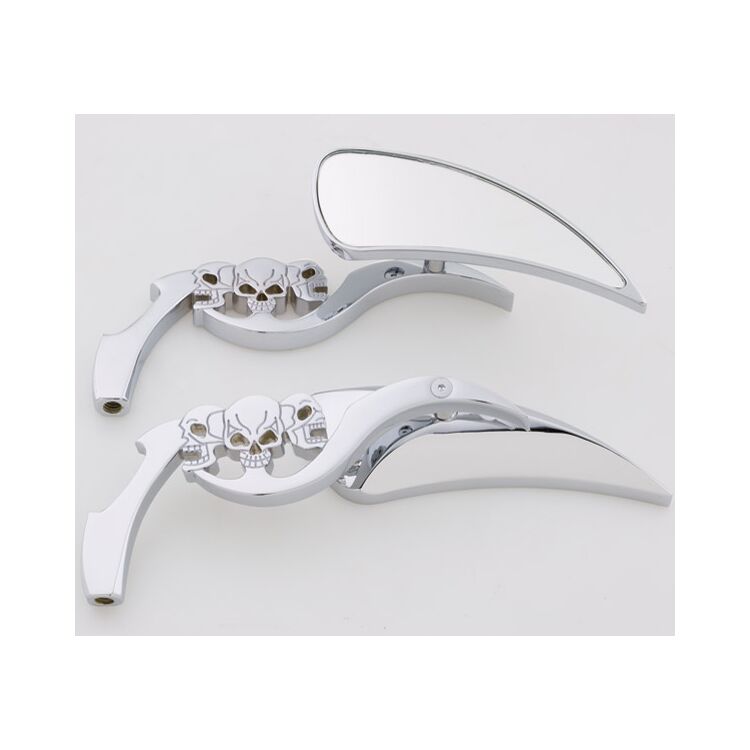 J&P Cycles Teardrop Mirror Set With Skull Stems