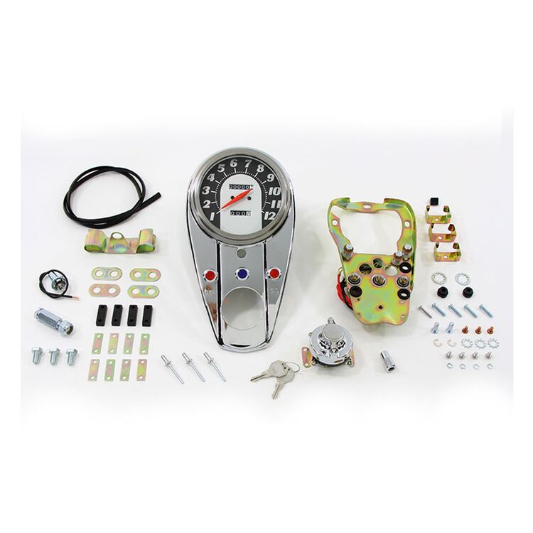 V-Twin 3 Light Dash Panel Kit With 1:1 Ratio Speedometer For Harley 1962-1983