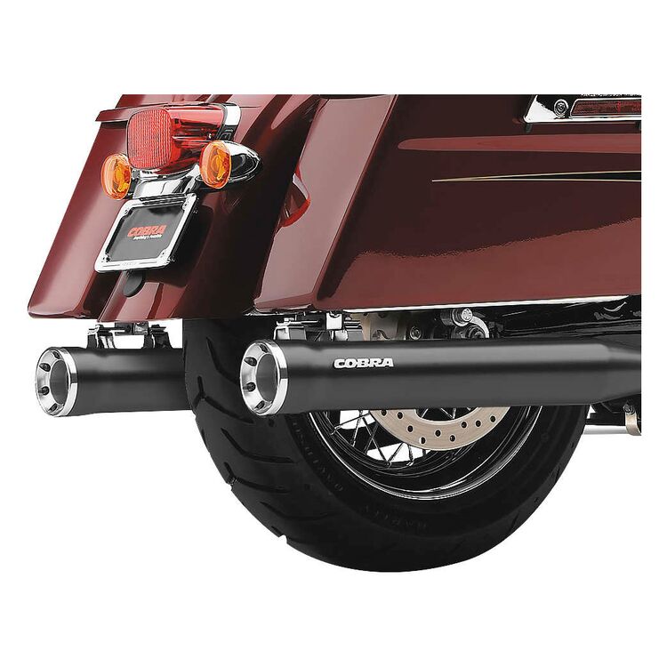 Cobra 3" RPT Chrome Slip-On Mufflers with Black Tip For Harley Touring 2017-2026