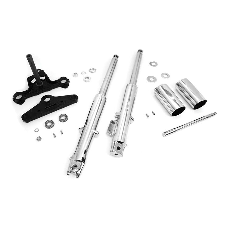 V-Twin Mfg. Single Disc 41mm Fork Assembly With Chrome Sliders For Harley FL 1973-1984