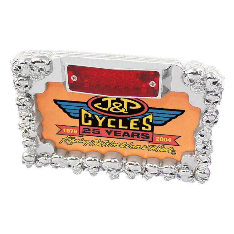 V-Twin Mfg. Chrome Billet LED Skull Fender Mount Taillight And License Plate Holder