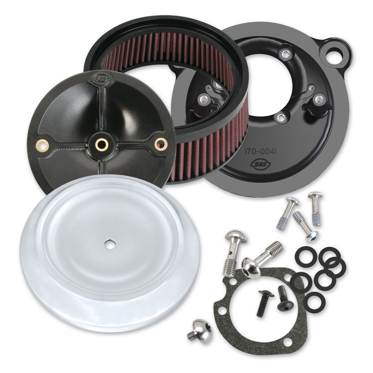S&S Cycle Stealth Air Cleaner Kits With Chrome Bobber Dished Cover For Stock Fuel Systems