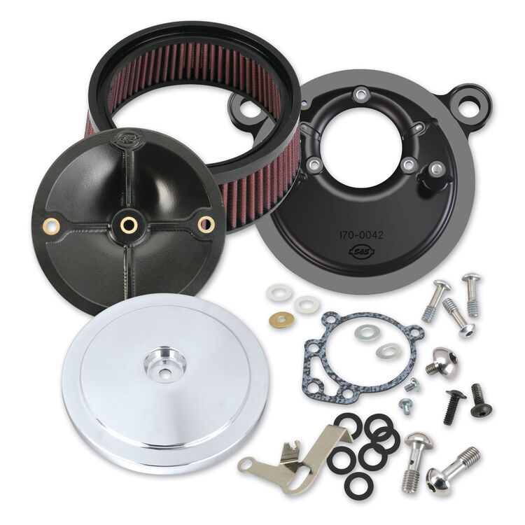 S&S Cycle Stealth Air Cleaner Kit With Chrome Bobber Domed Cover For Super E And G Carbs