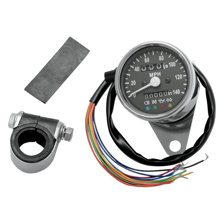 Drag Specialties Mini Mechanical MPH Speedometer With LED Indicators For Harley FX / XL 1973-1994